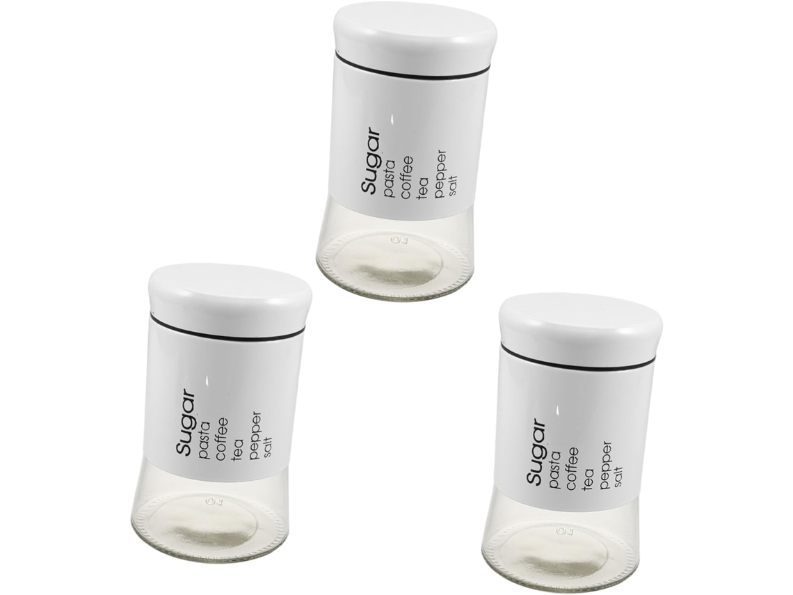 Conjunto De 3 Potes Vidro Herméticos Operitacx Para Café E Arroz, 600ml, Brancos