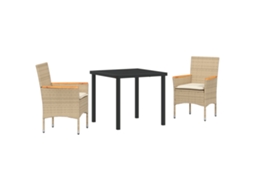 Conjunto 3 De Jantar Com Almofadas Vidaxl Bege Rattan Poli