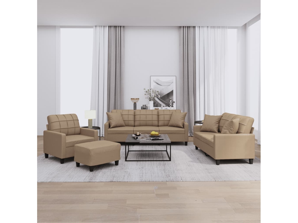 Vidaxl 4 Pcs Conjunto Sofás Com Almofadas Couro Artificial Cappuccino