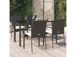 Vidaxl 5 Pcs Conjunto De Jantar P/ Jardim C/ Almofadões Vime Pe Preto
