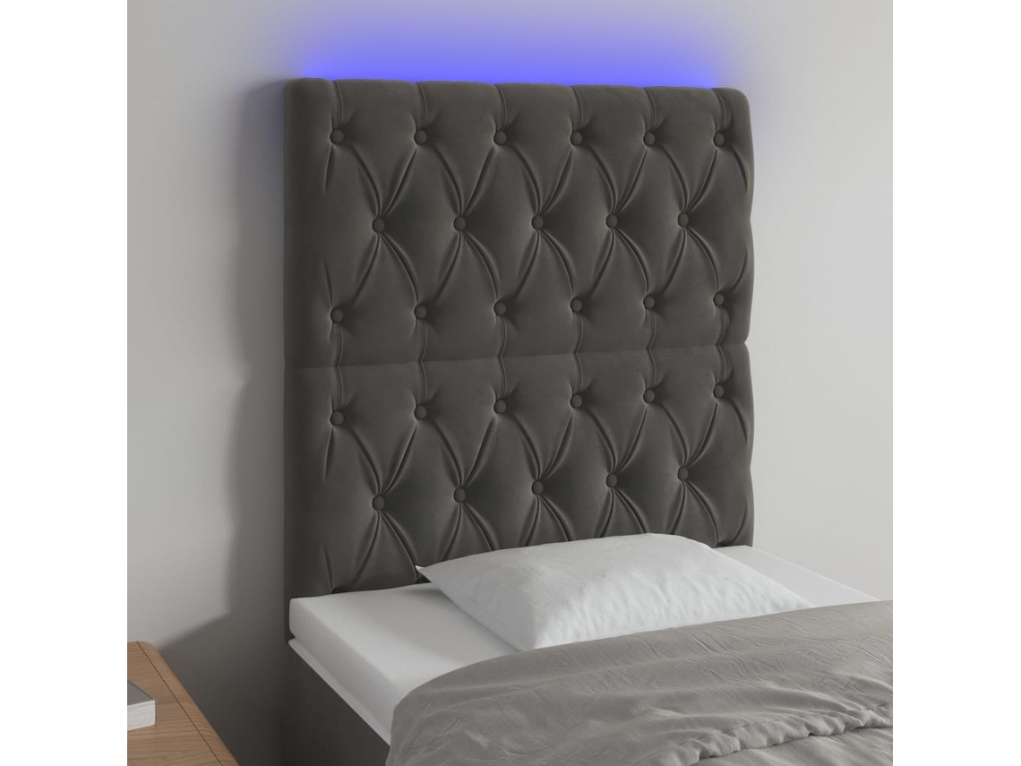 Vidaxl Cabeceira De Cama C/ Led Veludo 80x7x118/128 Cm Cinza-escuro
