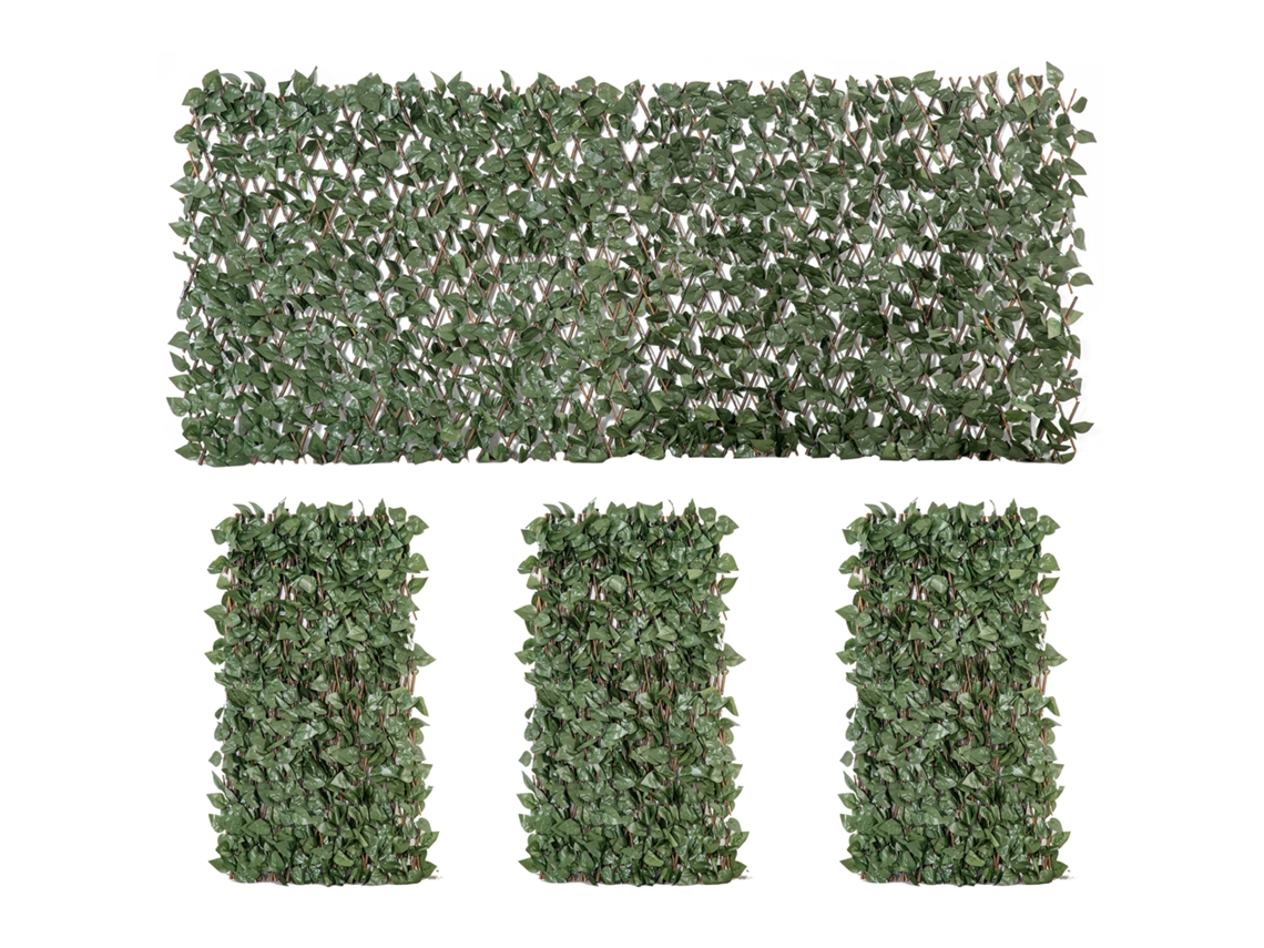 4 Sebes Conjunto Artificiais De Hera Extensível. Placas Parede Proteção Vime E Poliéster.. 200 X 100 Cm Verde