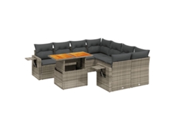 Conjunto de 9 Sofás para Jardim com Almofadões Vime Pe Cinzento MAISON EXCLUSIVE (90x200 cm)