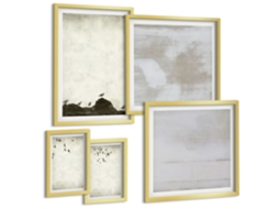 Conjunto De Pinturas Paisagem De Montanha, Lago, Píer Moldura Dourada Imagens Para Um Quarto Infantil Espelharte (conjunto De 5 Imagens)