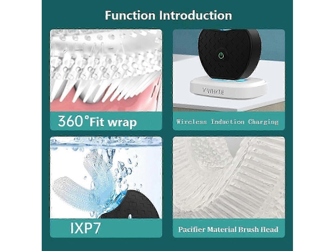 Escova de dentes elétrica ultrassônica, escova de dentes automática em formato de U para limpeza completa de 360° e clareamento dental.