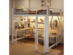 Cama Alta Em Metal E Mdf Branco 140x200 Cm