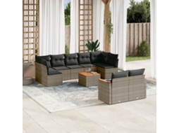 Vidaxl 10 Pcs Conjunto Sofás De Jardim C/ Almofadões Vime Pe Cinzento