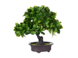Bonsai de Plástico com Flores Verdes e Vaso Preto. DAM