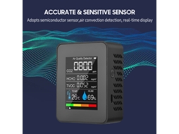 Yuru monitor de Qualidade do Ar Portátil 5 em 1 Detector de Co2 Formaldeído Hcho Tvoc Tester de Temperatura Umidade Lcd Recarregável