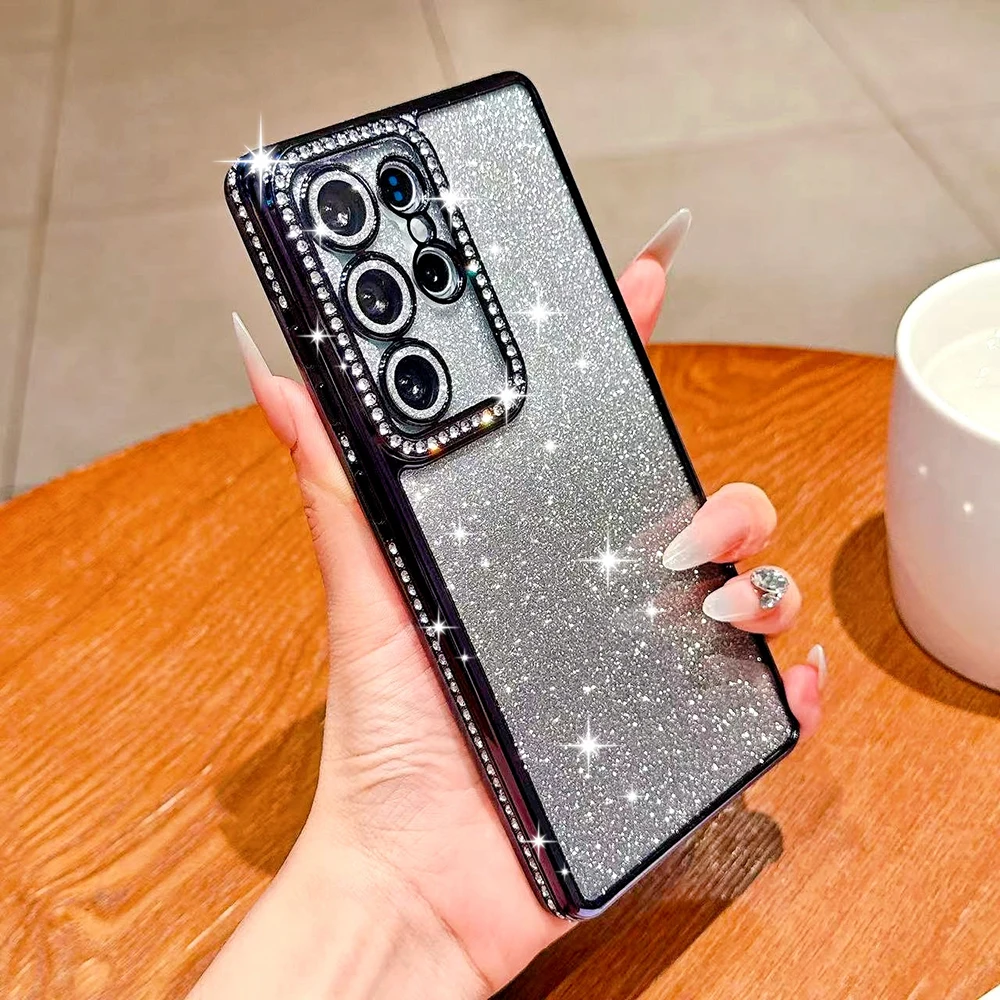Capa De Celular Luxuosa E Brilhante Com Efeito Degradê De Diamante Para Samsung S26 (preta).