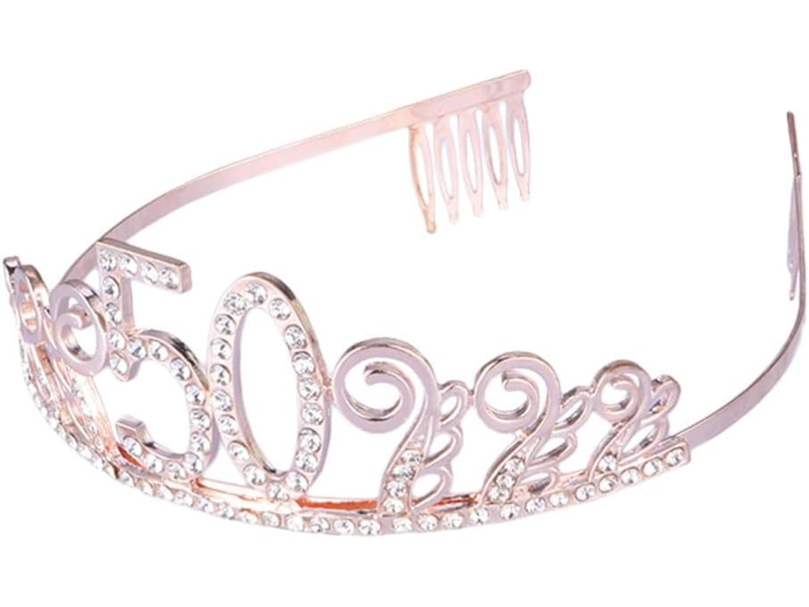 Tiara Coroa Número 50 Em Liga Metálica E Cristais, Pente De Cabelo