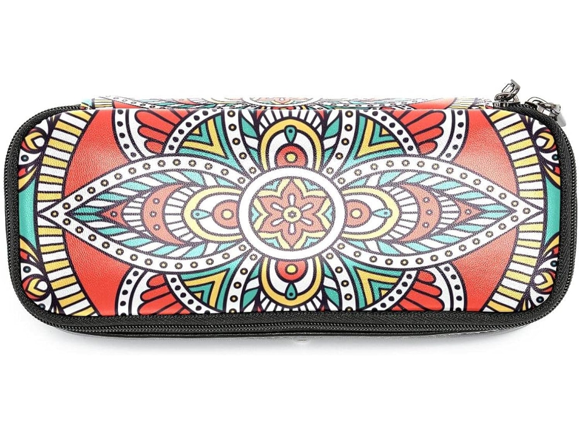 Estojo Lápis Com Estampa Floral Psicodélica Hippie Mandala, Grande Capacidade, Organizador De Maquiagem, Ideal