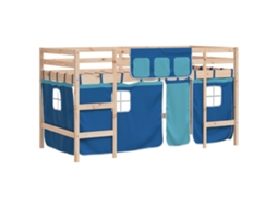Cama Alta para Criança com Cortinas 90x190 cm Pinho Maciço Azul MAISON EXCLUSIVE