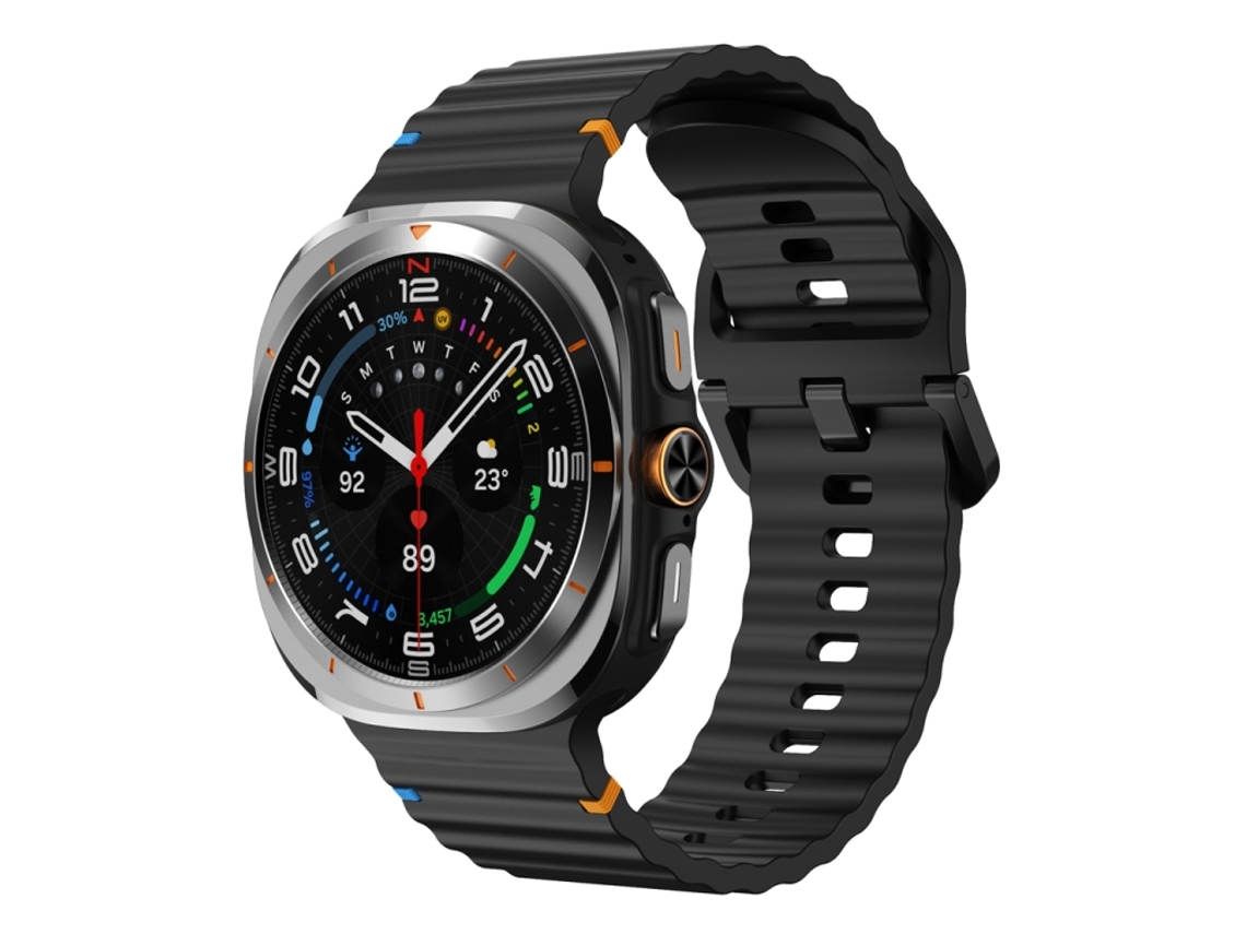 Bracelete Para Samsung Galaxy Watch Ultra - Silicone Com Grãos Ondeado Costurado (47mm) - Preto