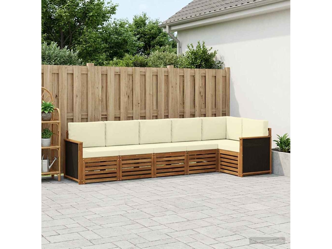 Vidaxl Conjunto De Sofás Para Exterior 5 Unid. Natural E Creme