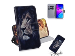 Capa De Couro Com Aba Horizontal, Estampa Colorida De Leão Para Xiaomi Redmi 7, Com Suporte, Compartimentos Para Cartões E Carteira.
