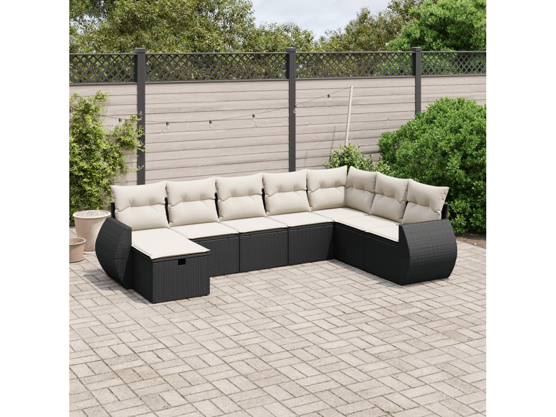 Vidaxl 8 Pcs Conjunto Sofás De Jardim Com Almofadões Vime Pe Preto