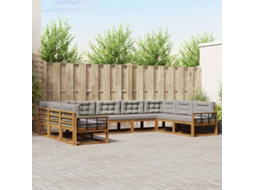 Vidaxl Conjunto De Sofás Para Exterior 9 Pcs Cinza Natural E Claro