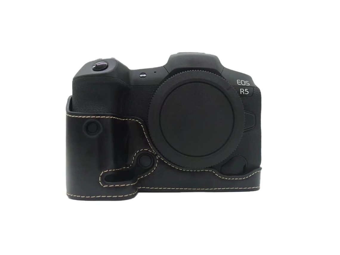 Meia Capa De Couro Para Canon Eos R5 / R6 Preto Brilvibera