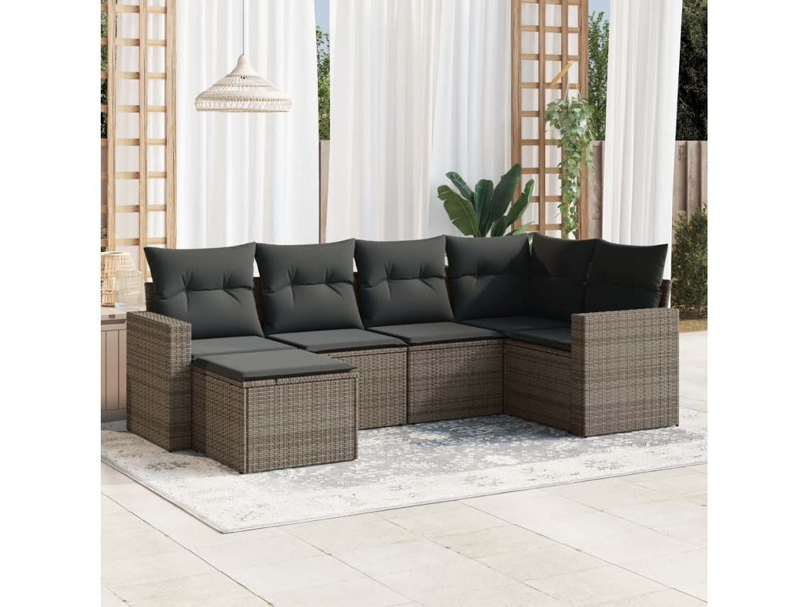 Vidaxl 6 Pcs Conjunto Sofás De Jardim Com Almofadões Vime Cinzento