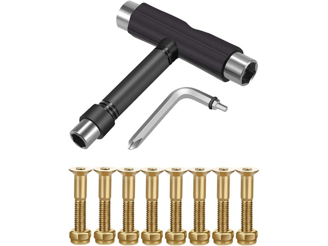 Conjunto de 8 Parafusos e Ferramenta T para Skateboard com Chave Phillips em L Aço Inoxidável e Galvanizado