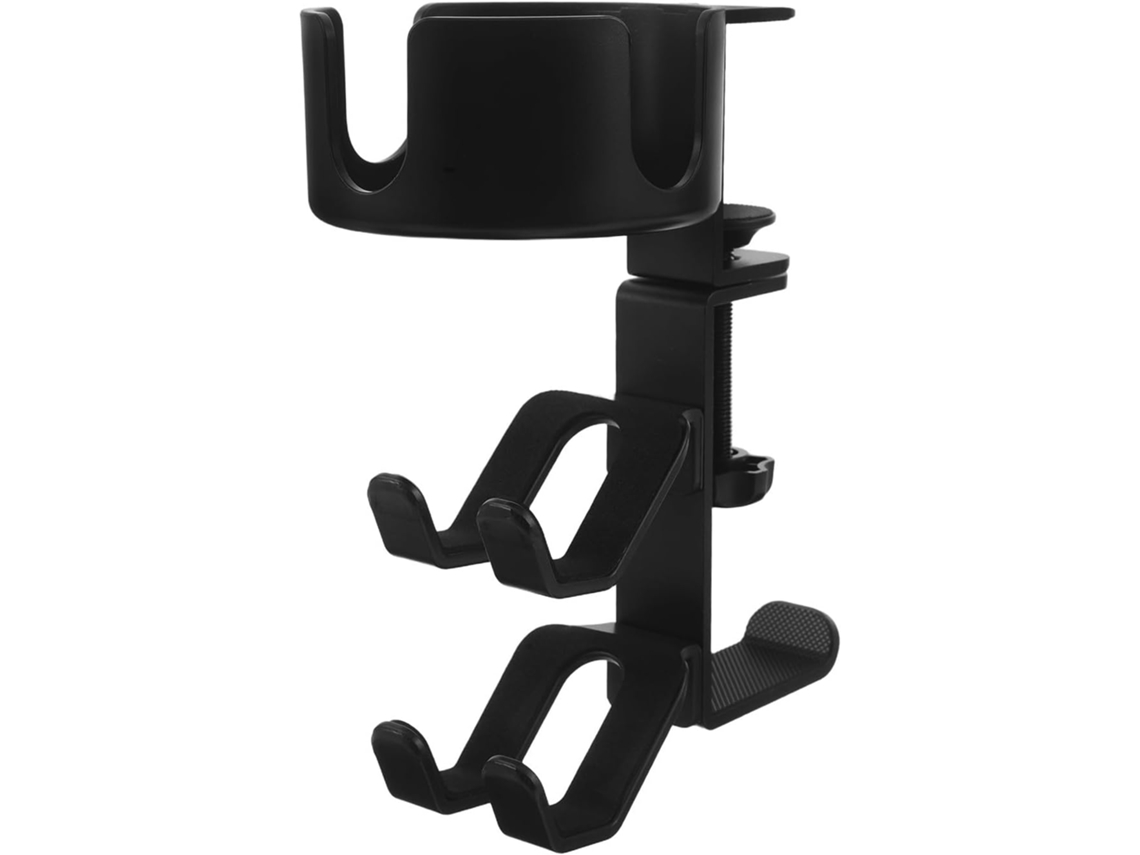Suporte Multifuncional Preto Para Fones De Ouvido Com Porta Copos Ajustável Em Abs, Organizador Moderno E Elegante Para