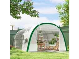 Estufa Túnel Para Exterior 6x3x2 M, Cobertura Pe 140g/m² Com Estrutura Branca Em Aço, Porta Enrolável E 8 Janelas Com Rede -br
