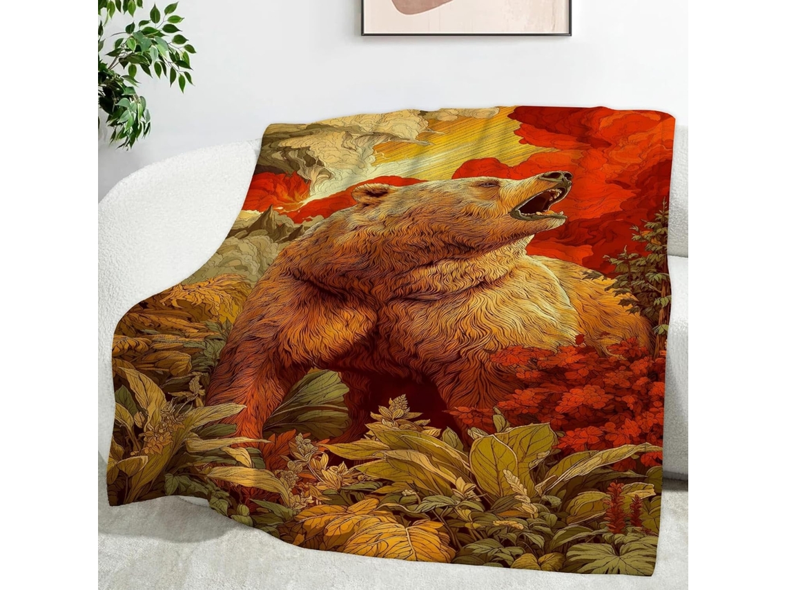 Manta para Plantas Ursos 150x200 Cm Multifuncional Macia de Flanela Aconchegante Cama Escritório Soneca Festiv