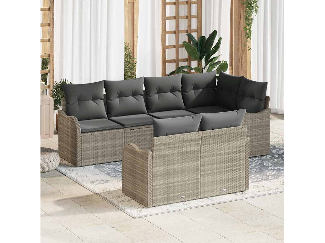 Vidaxl Conjunto De Sofá De Jardim 7 Unid. Cinzento-claro