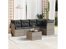 Vidaxl 6 Pcs Conj. Sofás Jardim Com Almofadões Vime Pe Cinzento-claro