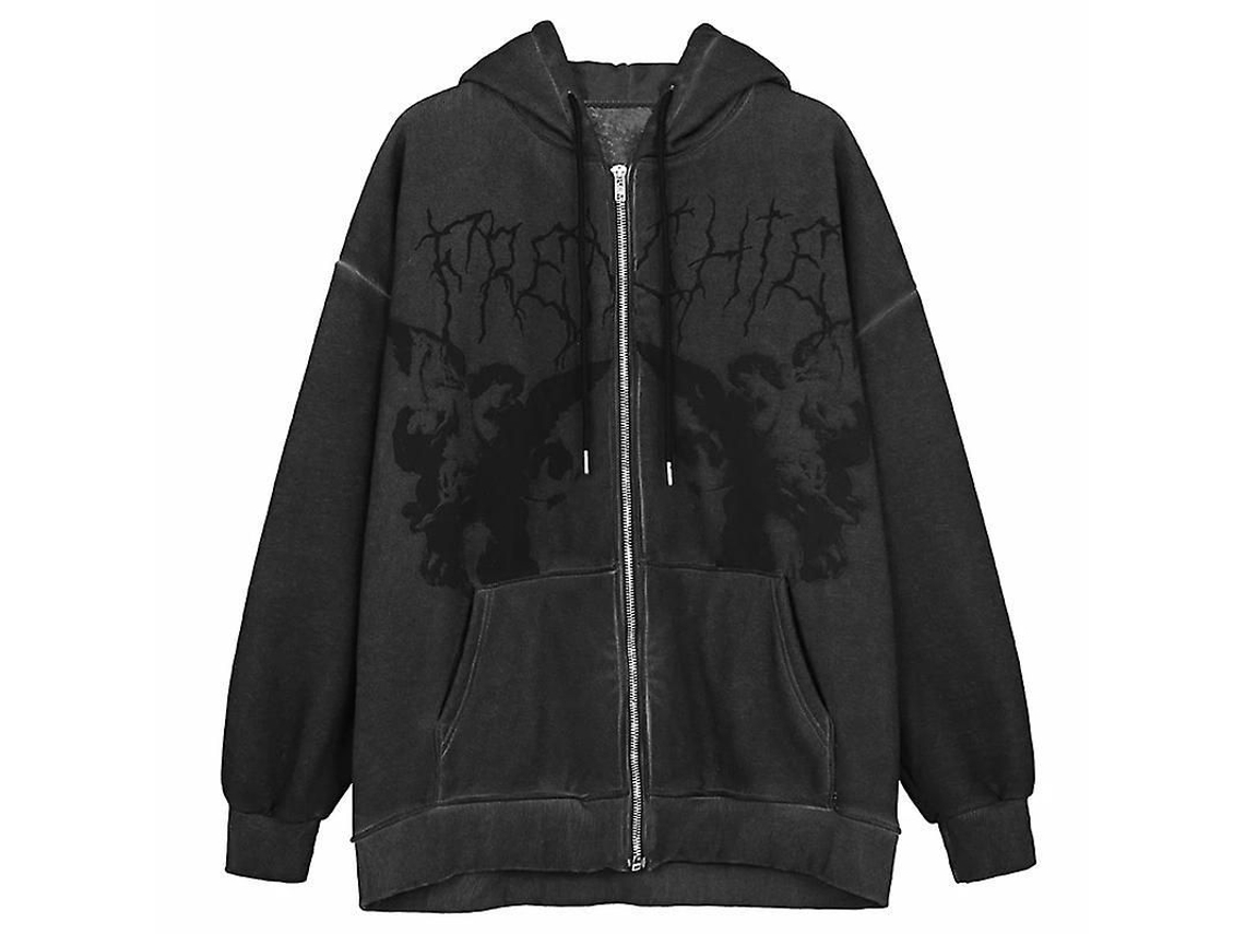 Jaqueta Streetwear Feminina Com Capuz, Gola V, Manga Comprida, Tecido Largo Poliéster E Lã, Primavera/outono Preto