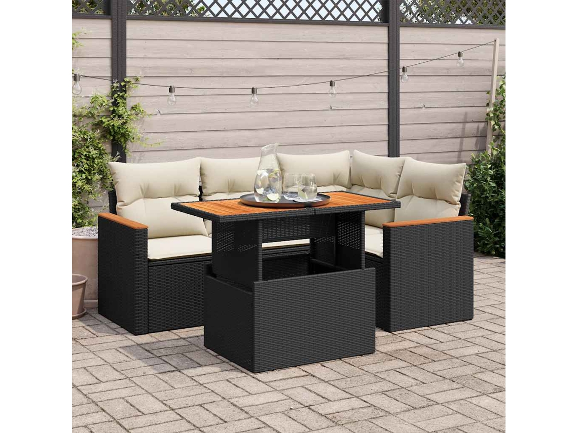 Vidaxl 5 Pcs Conjunto Sofás De Jardim Com Almofadões Acácia E Vime Pe