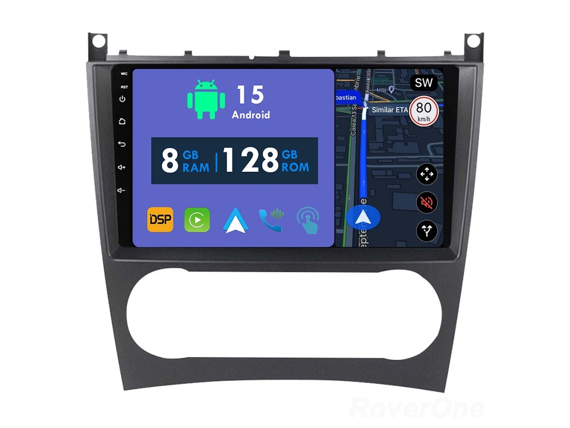 Auto Rádio Carro Bluetooth Autoradio 8GB RAM 128G ROM CarPlay GPS RoverOne para Mercedes Benz C Class W203 W209 C180 C200 CL203 C209 A209 2004-2011