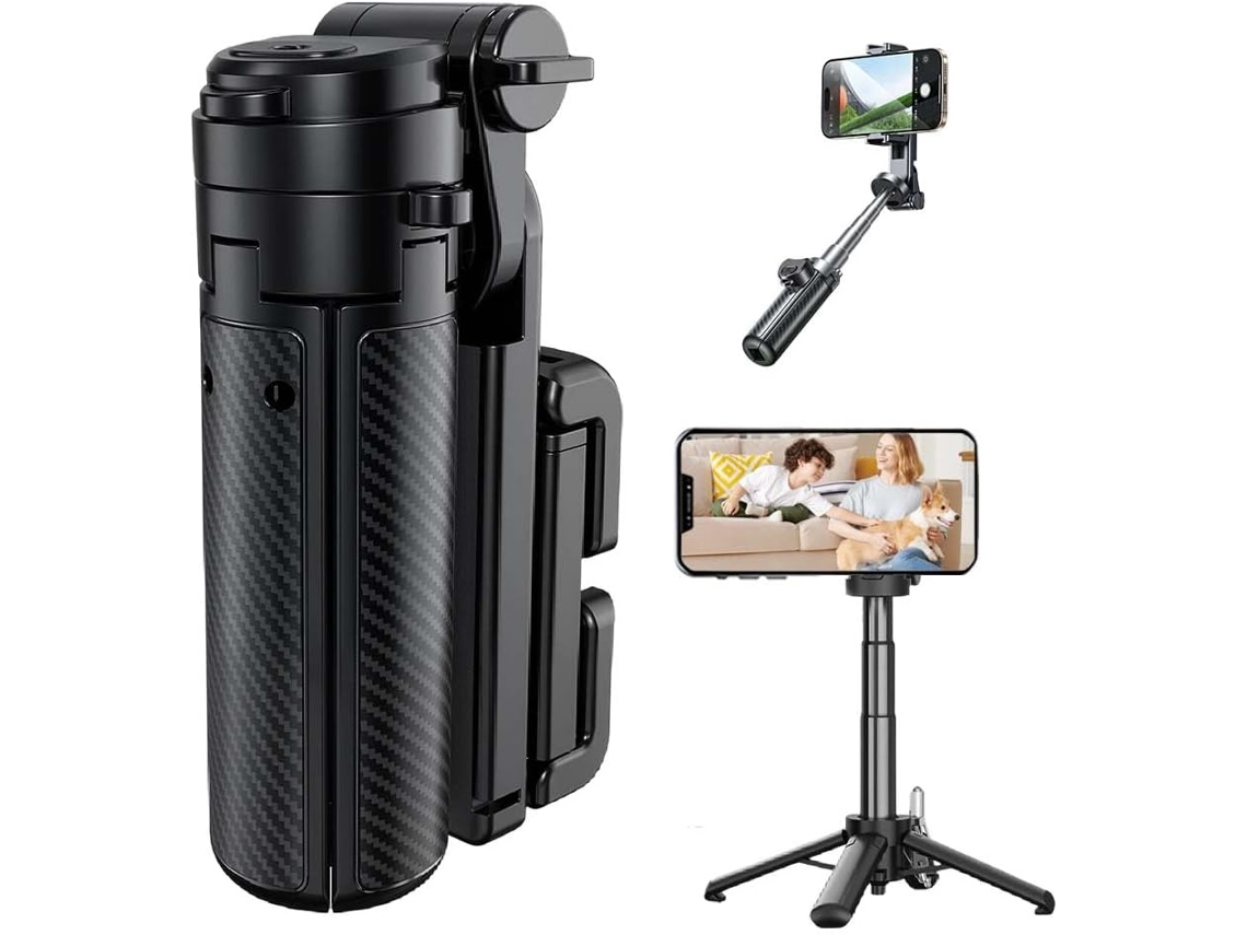 Mini Bastão de Selfie Multifuncional 4 em 1 com Tripé e Controle Remoto Bluetooth, Tamanho de Bolso Retrátil JYTGALX (preto)