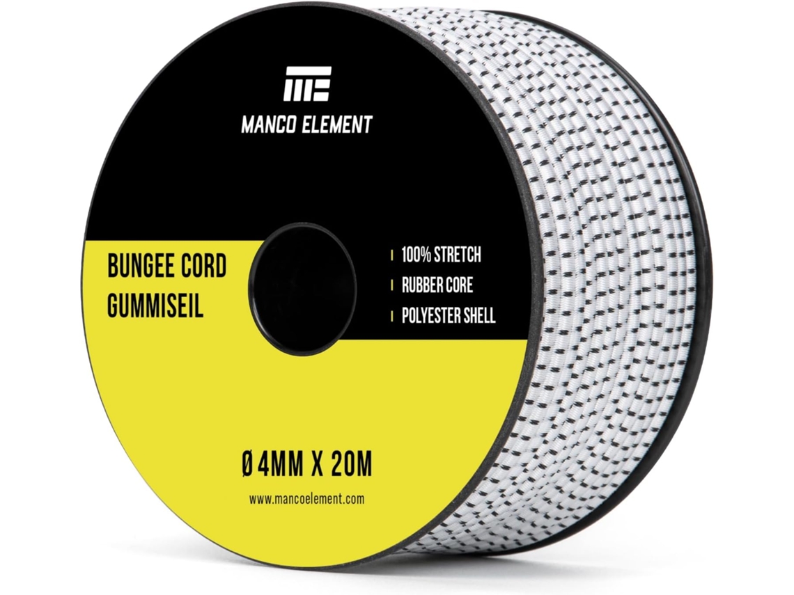 Corda elástica de 4 mm x 20 m para tensionamento de lonas | Branca/Preta, de borracha