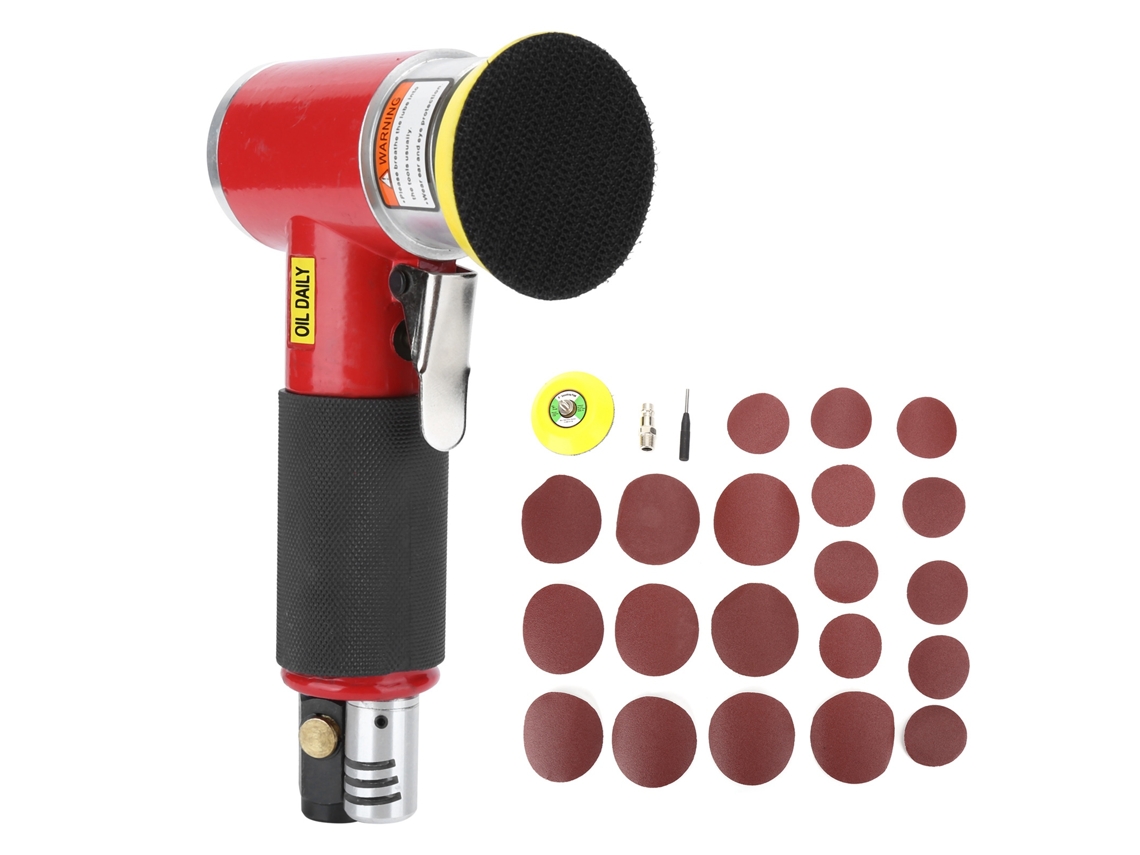 Lixadeira pneumática Primerox mini com discos e papéis de lixa para automóvel
