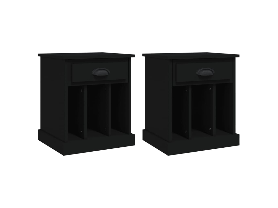 Bedside Cabinet, Bedside Cabinets Vidaxl Preto Madeira Processada (n/a)