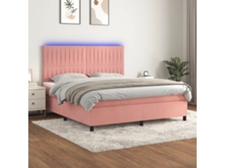 Vidaxl Cama Box Spring C/ Colchão/led 180x200 Cm Veludo Rosa