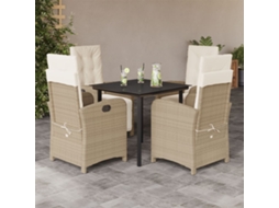 Vidaxl 5 Pcs Conjunto De Jantar P/ Jardim Com Almofadões Vime Pe Bege
