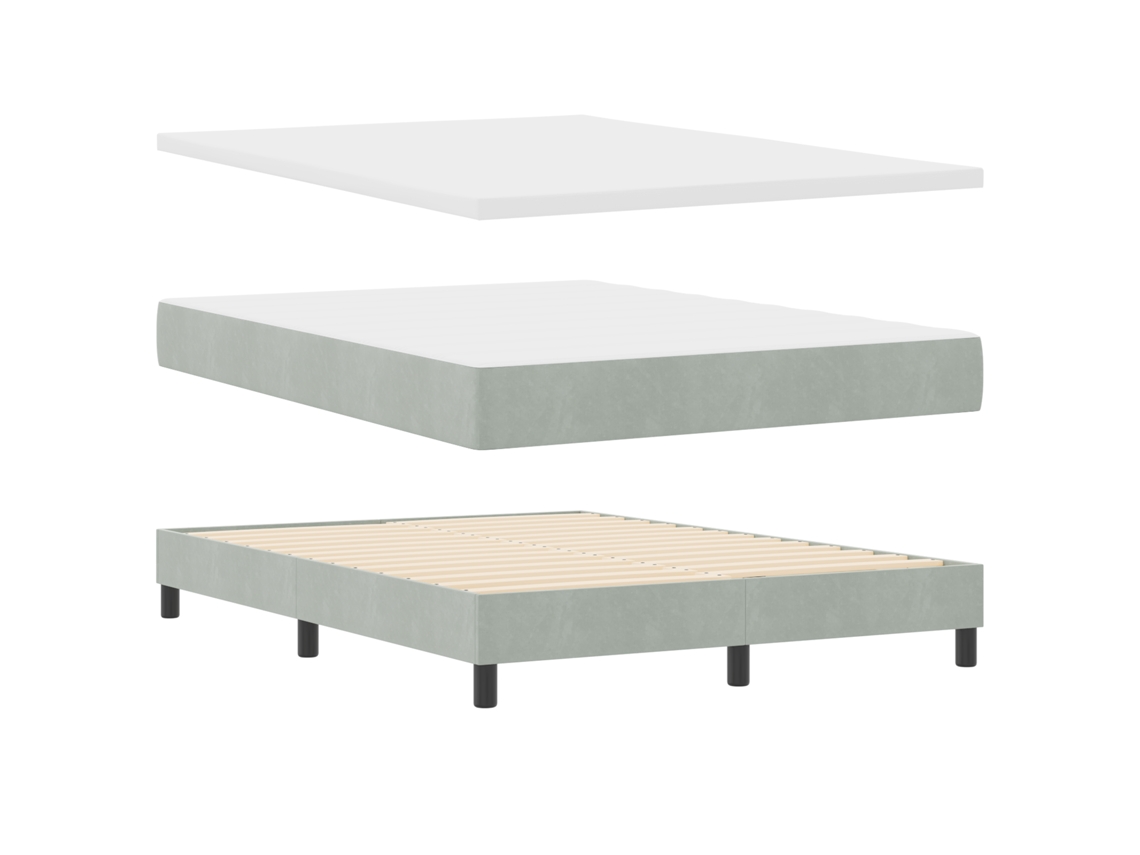Conjunto 1 Cama Box Vidaxl Cinzento-claro Veludo (190 X 140 Cm)