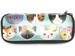 Organizador de maquiagem espaçoso com estampa de flores e gatos, ideal para escola, mesa de trabalho, para adultos ou meninas.