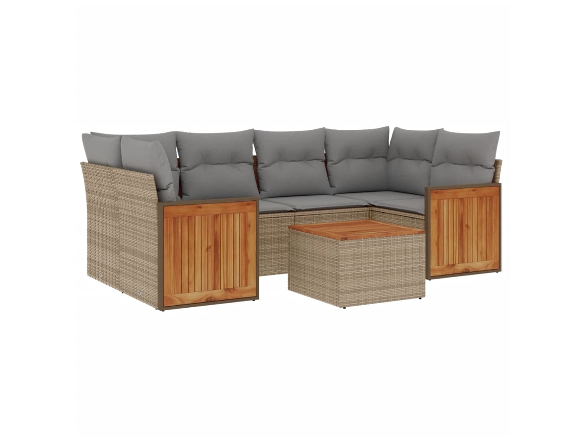 Conjunto de 7 Sofás para Jardim com Almofadões Vime Pe Bege MAISON EXCLUSIVE (7 pcs)