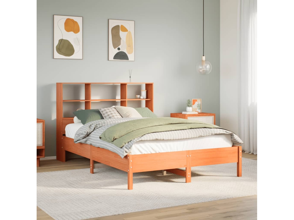 Vidaxl Cama Com Estante Sem Colchão 140x200 Cm Pinho Maciço