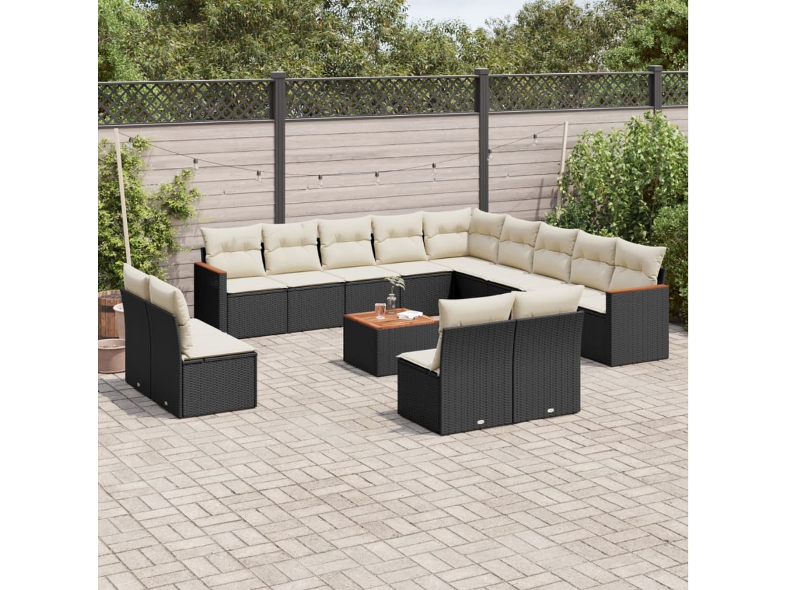14 Pcs Conjunto De Sofás P/ Jardim C/ Almofadões Vime Pe Preto Dkd Home Decor