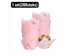 Conjunto 200 Forminhas De Cupcake Tulipa Rosa Grau Alimentício, Resistentes Ao Calor E Óleo Para Doces