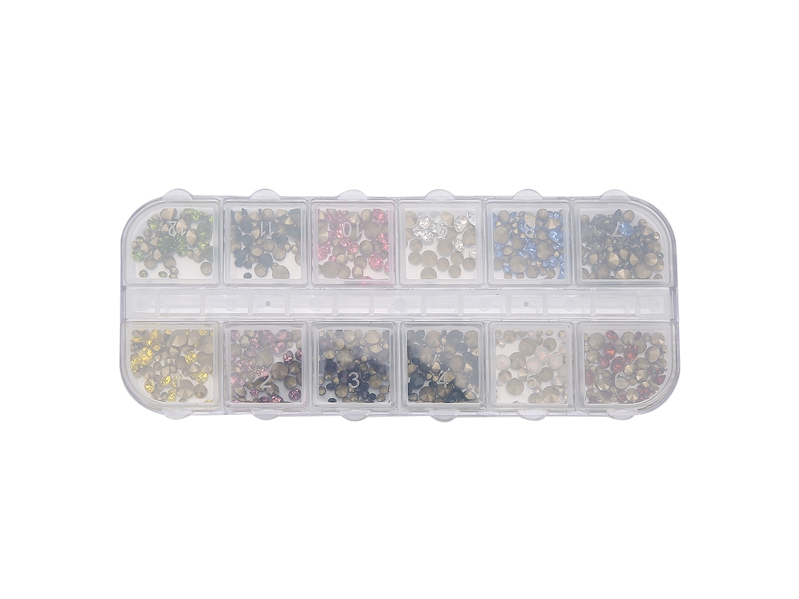 Rebe-12 Grades de Strass para Decoração de Unhas DIY, Ferramenta de Manicure com Glitter e Strass