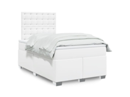 Cama Com Molas/colchão 120x200 Cm Couro Artificial Branco