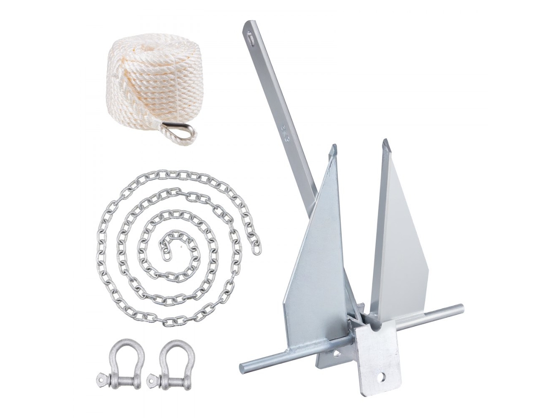 Conjunto De Âncora Plana 6 Kg Com Corrente E Corda Para Barcos Pequenos Tekmaquinas