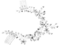 Tiara De Noiva Artesanal Com Pérolas E Strass E Pentes Duplos - Acessório Elegante