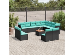 Vidaxl 13 Pcs Conjunto De Sofás De Jardim Com Almofadões Vime Pe Preto